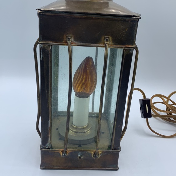Vintage Electric Brass Glass Panel Nautical Maritime Hanging Lantern TESTED - Picture 5 of 8